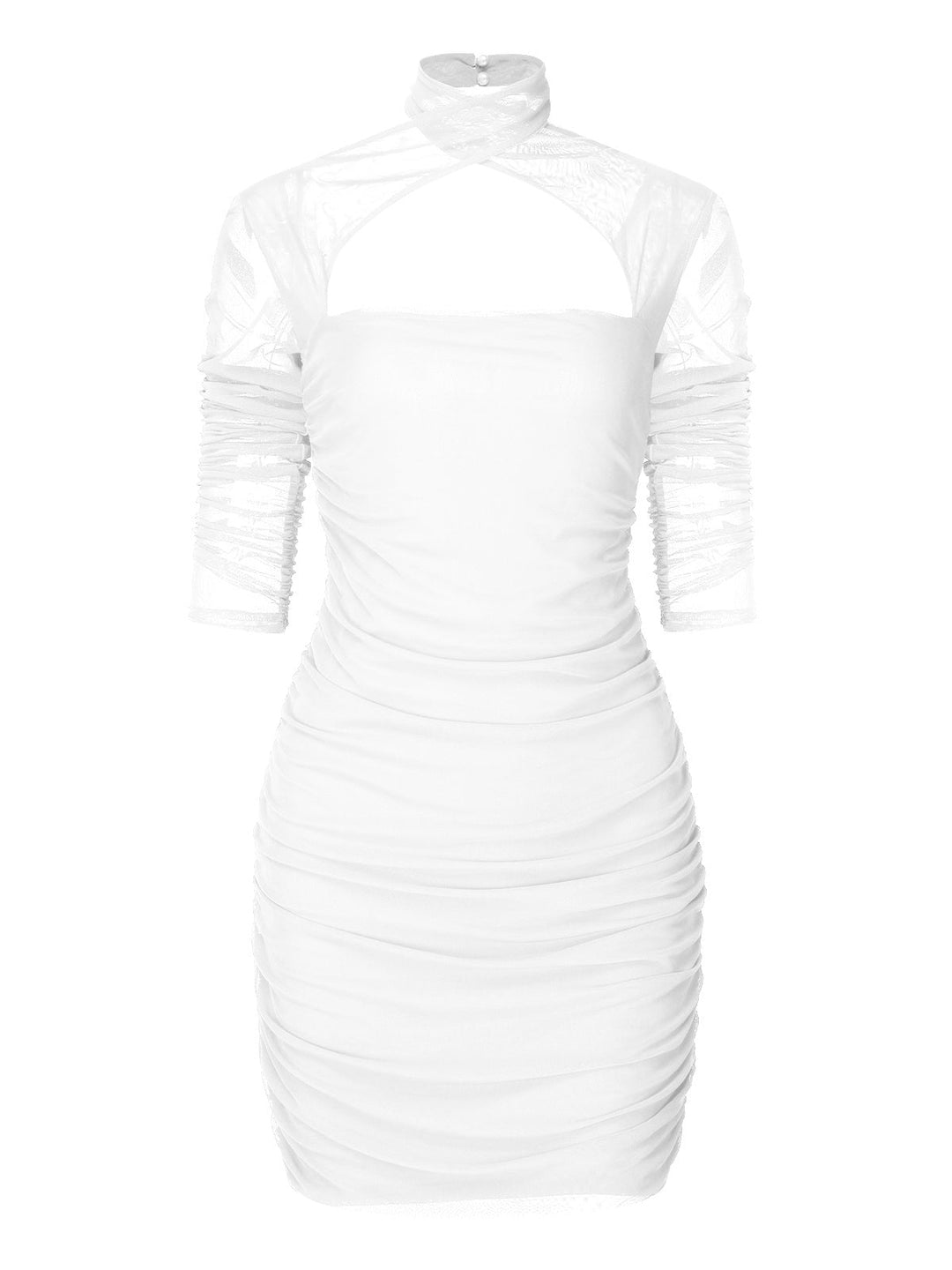 1960s Solid Sheer Wrinkle Halter Bodycon Dress — the kind of 1960s dress that makes strangers smile
