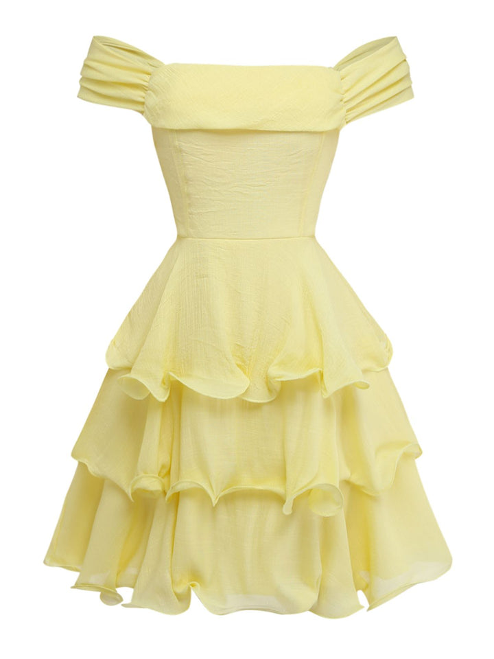 1960s Solid Strapless Backless Ruffle Cake Dress - vintage dress, retro fashion