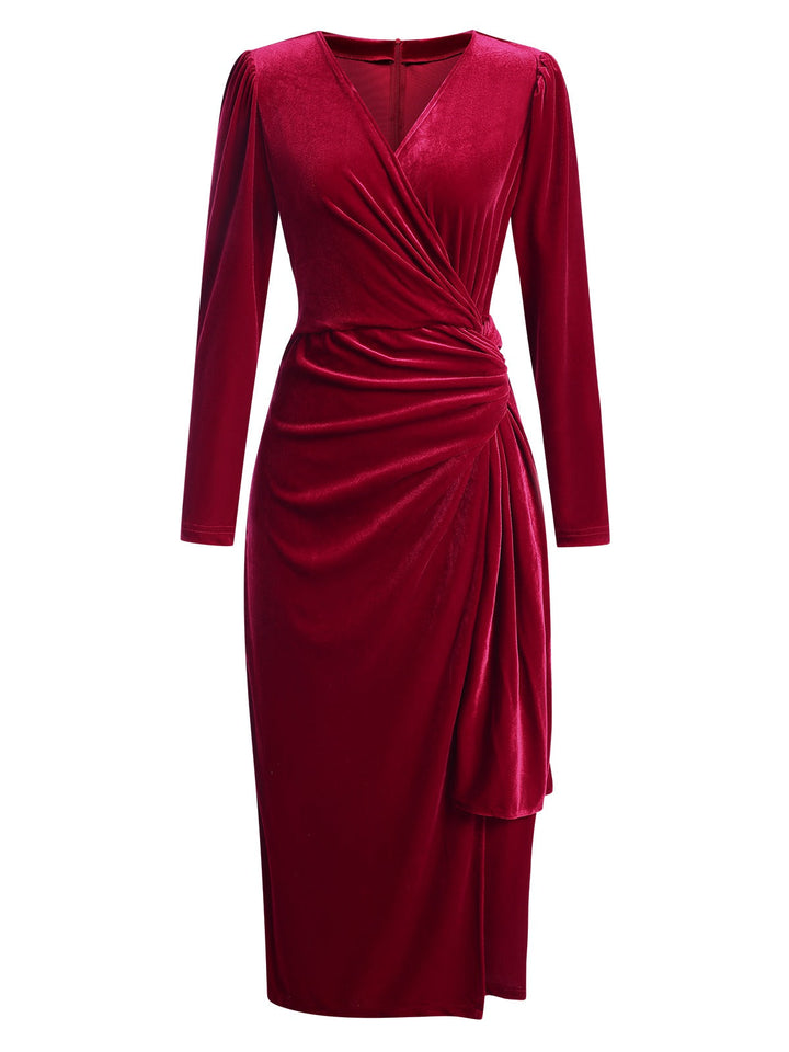 1960s Solid Twist V-Neck Velvet Dress, vintage dress, retro fashion - perfect for women who love vintage and retro fashion