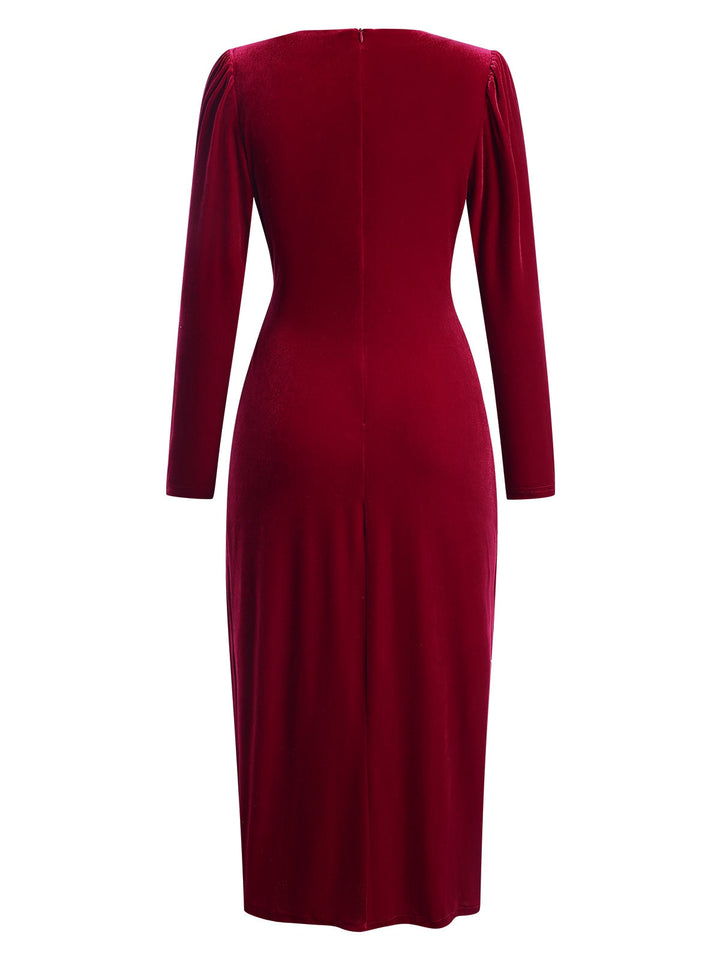 1960s Solid Twist V-Neck Velvet Dress, vintage dress, retro fashion - perfect for women who love vintage and retro fashion