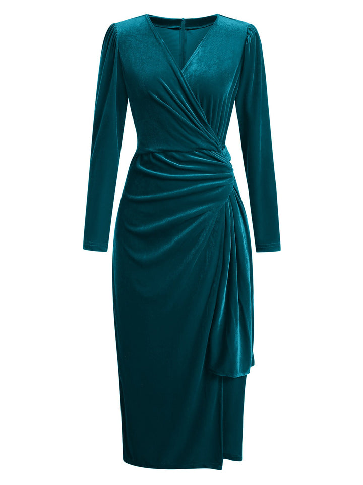 1960s Solid Twist V-Neck Velvet Dress, vintage dress, retro fashion - perfect for women who love vintage and retro fashion