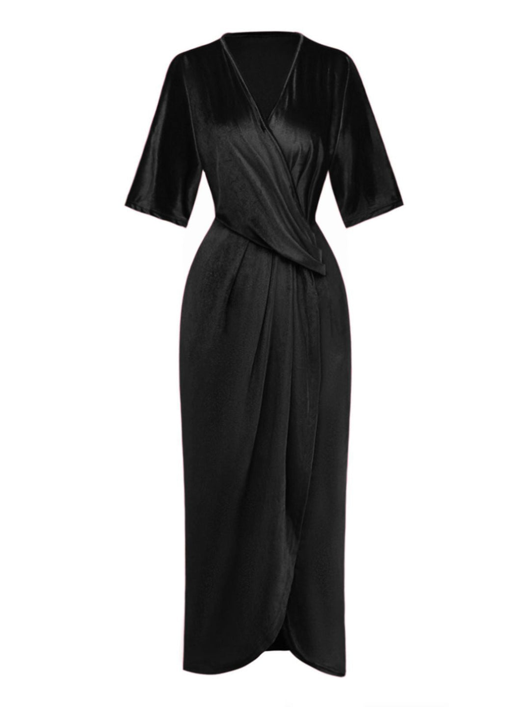 1960s Solid Velvet Half-Sleeve Dress - vintage dress, retro fashion