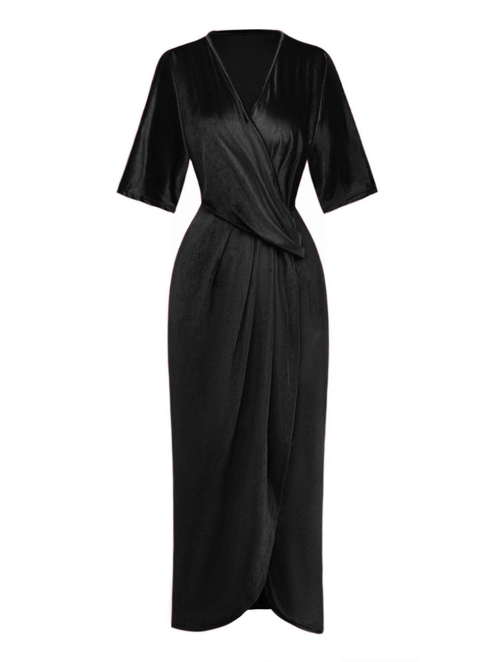 1960s Solid Velvet Half-Sleeve Dress - vintage dress, retro fashion