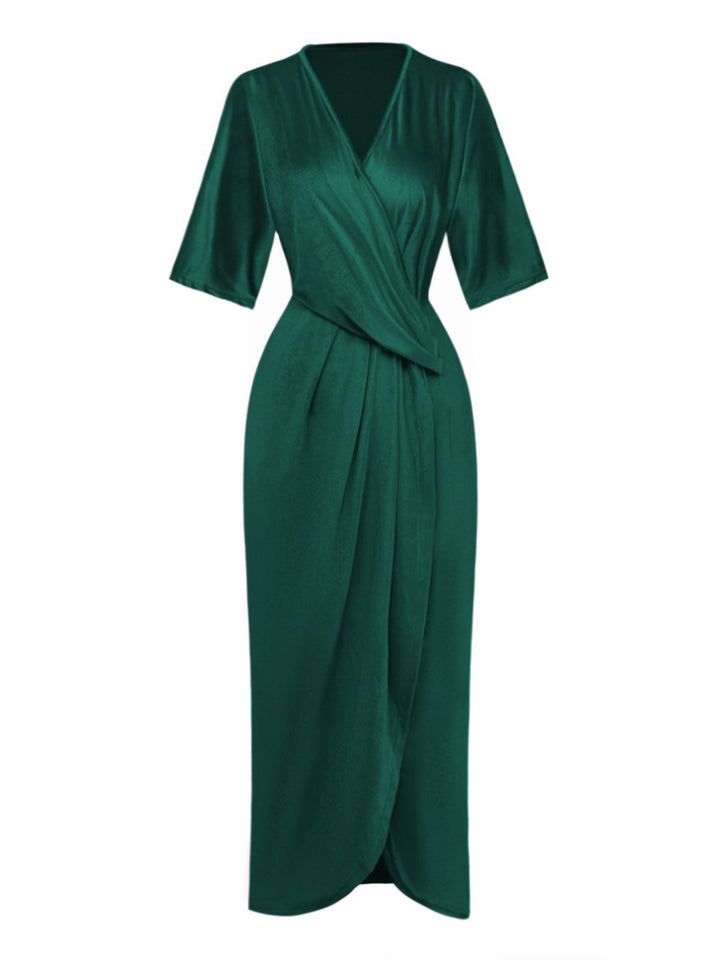 1960s Solid Velvet Half-Sleeve Dress - vintage dress, retro fashion