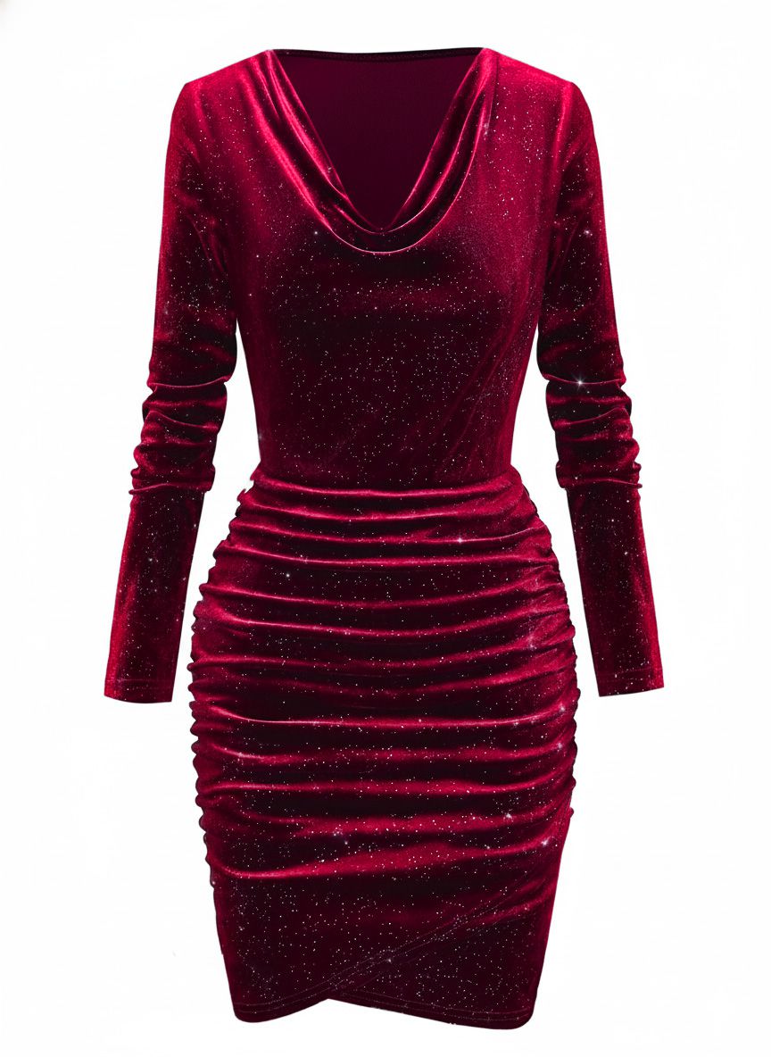 1960s Solid Velvet Long Sleeve Cowl Neck Dress - vintage dress, retro fashion