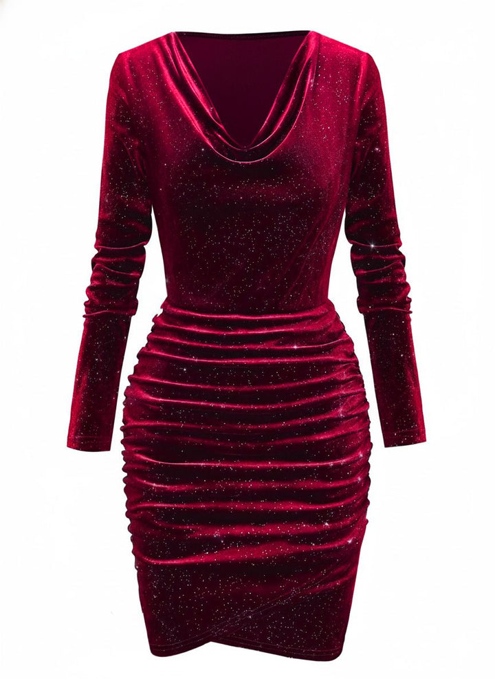 1960s Solid Velvet Long Sleeve Cowl Neck Dress - vintage dress, retro fashion