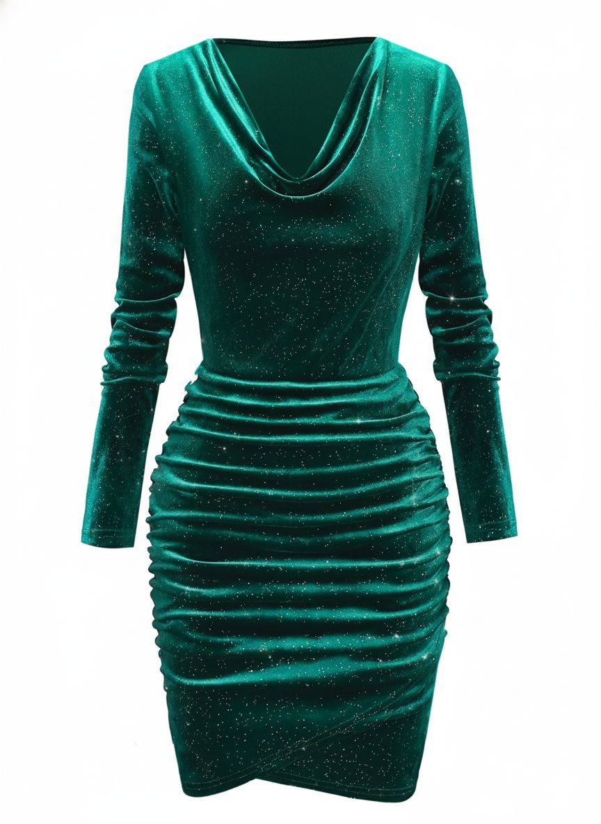 1960s Solid Velvet Long Sleeve Cowl Neck Dress - vintage dress, retro fashion