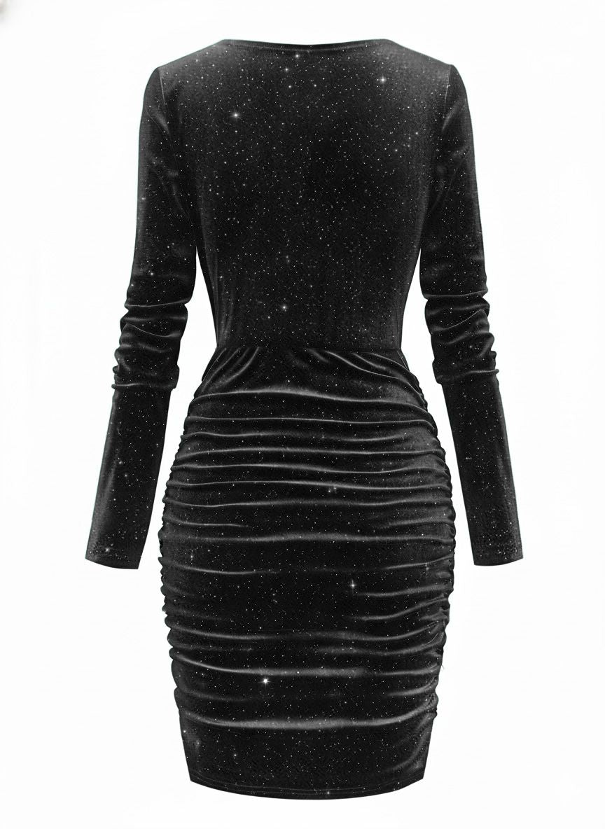 1960s Solid Velvet Long Sleeve Cowl Neck Dress - vintage dress, retro fashion