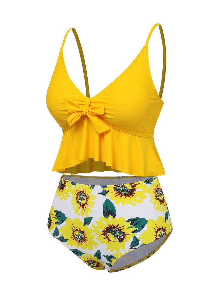 1960s Spaghetti Strap Floral Ruffles Swimsuit: 1960s Riviera elegance, reimagined for her