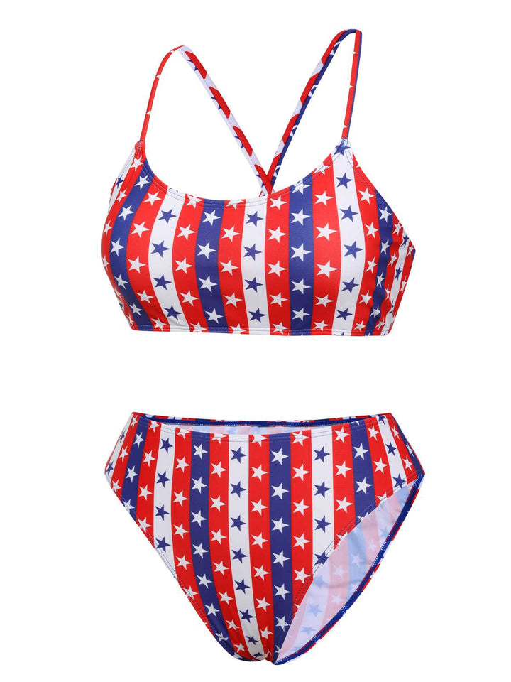 1960s Spaghetti Strap Independence Day Swimsuit: 1960s Riviera elegance, reimagined for her