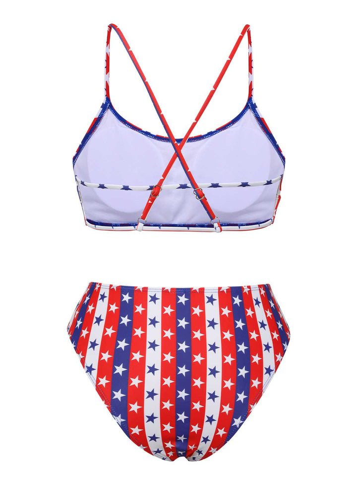 This 1960s Spaghetti Strap Independence Day Swimsuit carries 1960s vacation dreams in every stitch