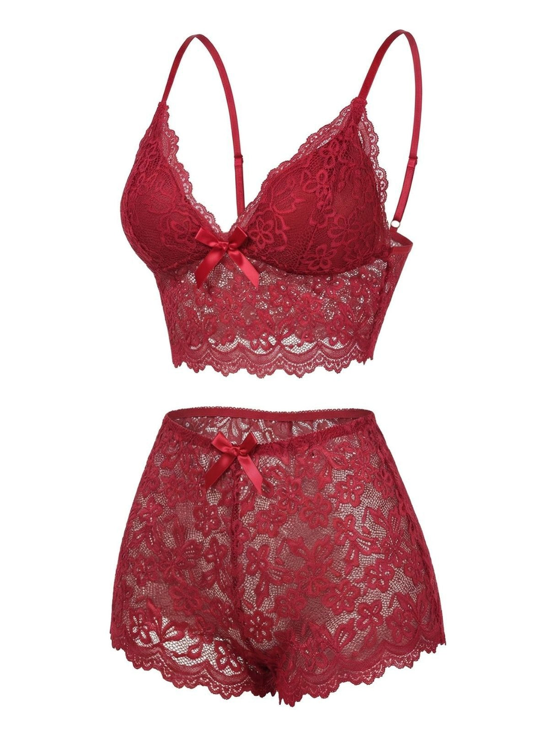 Spaghetti Strap Lace Floral Bow Pajama Set - vintage fashion, retro style