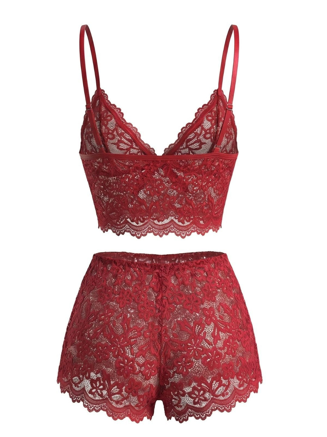 Spaghetti Strap Lace Floral Bow Pajama Set - vintage fashion, retro style