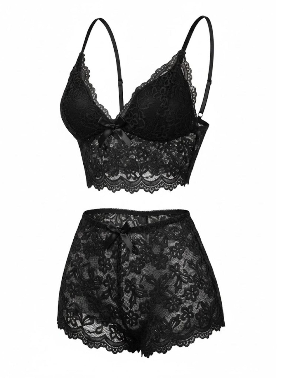 Spaghetti Strap Lace Floral Bow Pajama Set - vintage fashion, retro style