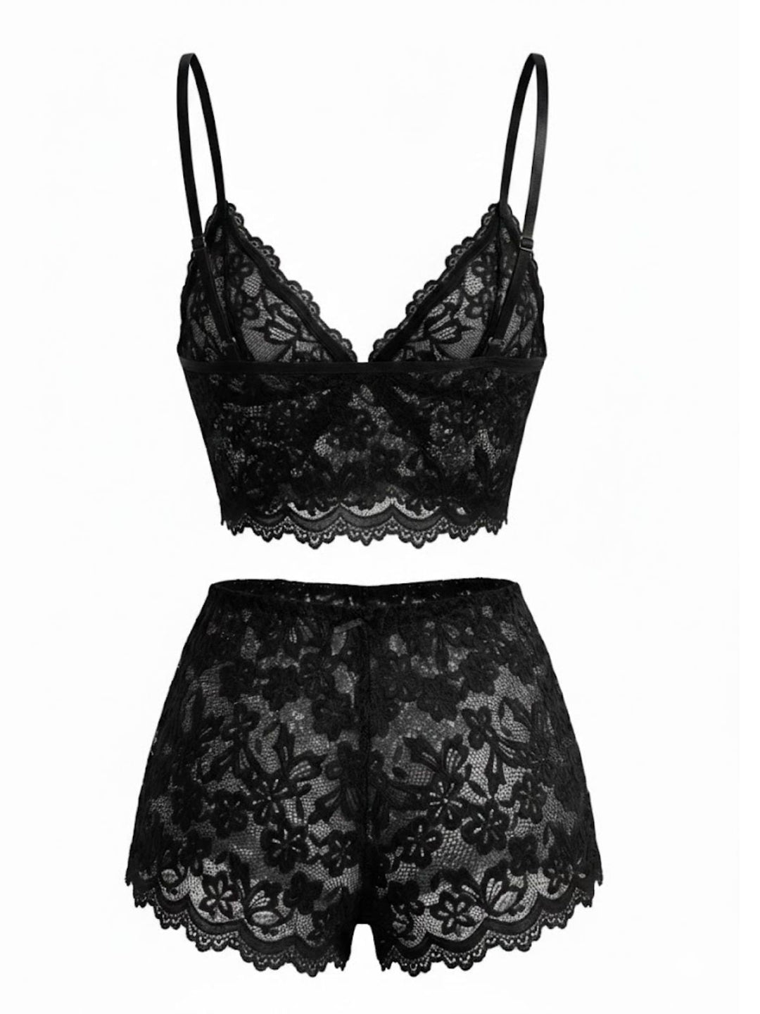 Spaghetti Strap Lace Floral Bow Pajama Set - vintage fashion, retro style