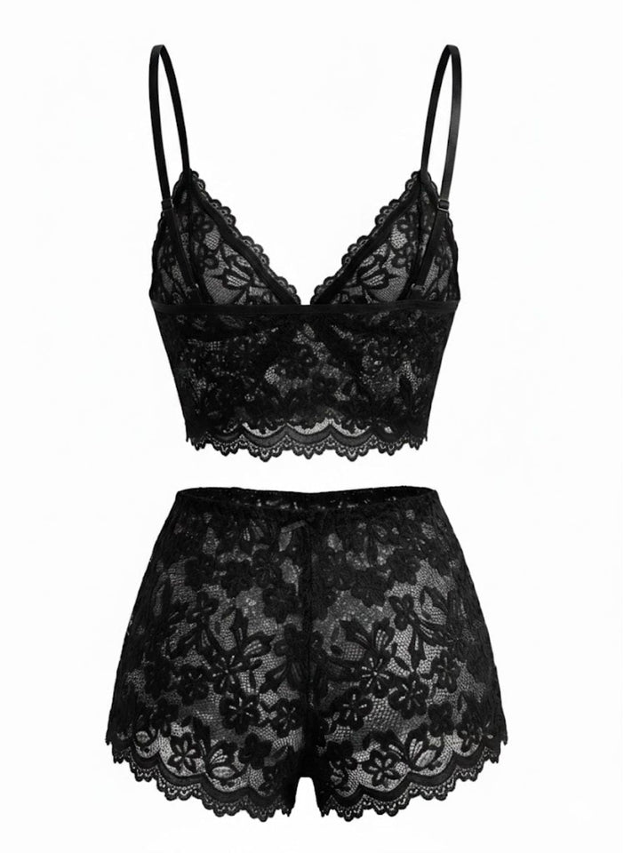 Spaghetti Strap Lace Floral Bow Pajama Set - vintage fashion, retro style