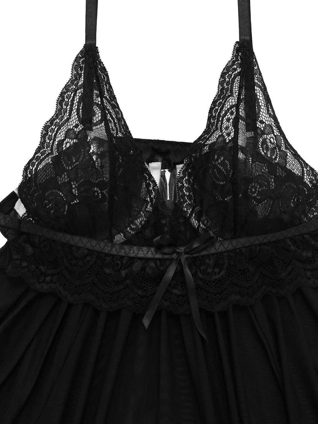 Spaghetti Strap Lace Sheer Babydoll Lingerie Set - vintage fashion, retro style