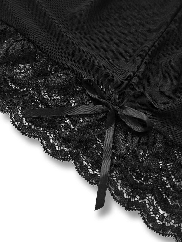 Spaghetti Strap Lace Sheer Babydoll Lingerie Set - vintage fashion, retro style
