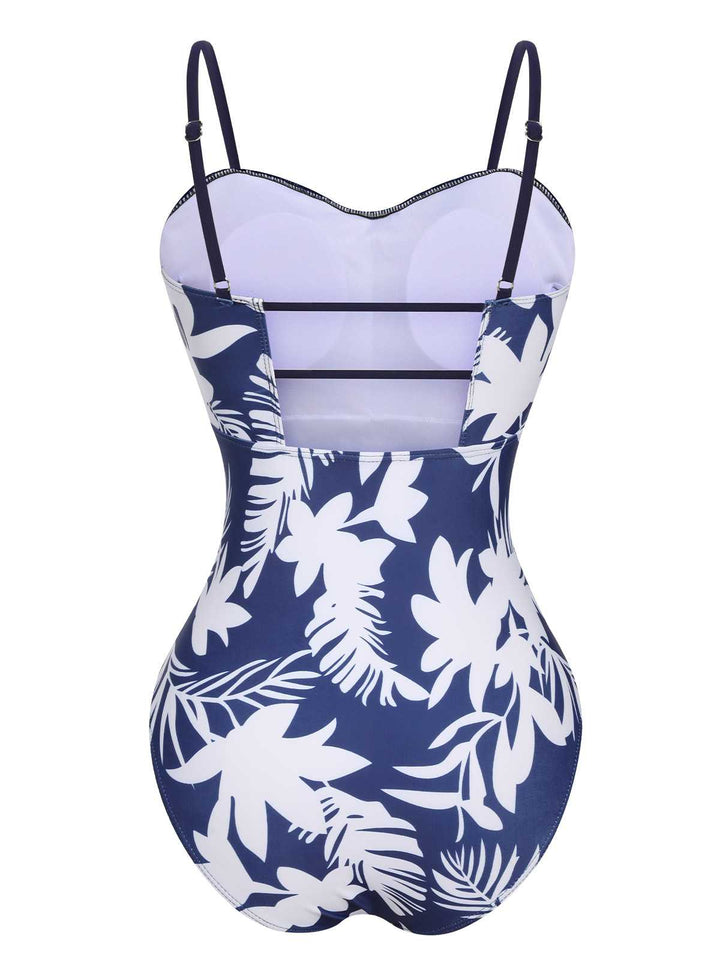 This 1960s Spaghetti Strap Plants Solid One-Piece Swimsuit carries 1960s vacation dreams in every stitch