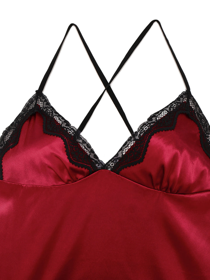 Spaghetti Strap Satin Lace Nightgown - vintage nightgown, retro sleepwear