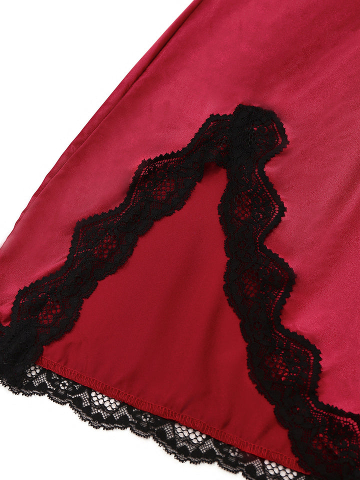 Spaghetti Strap Satin Lace Nightgown - vintage nightgown, retro sleepwear