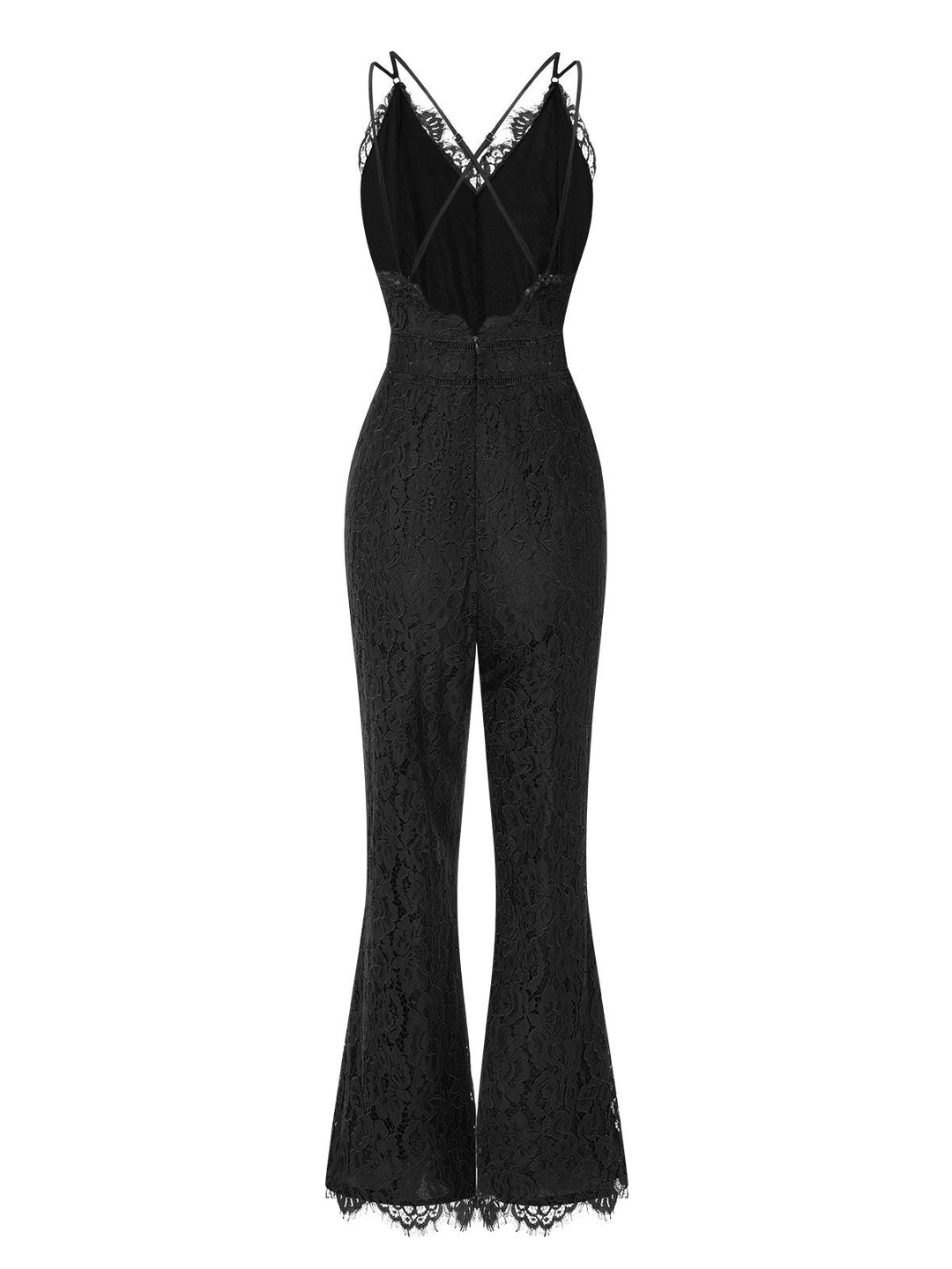 This 1960s Spaghetti Strap V-Neck Lace Jumpsuit whispers 1960s secrets to those who notice
