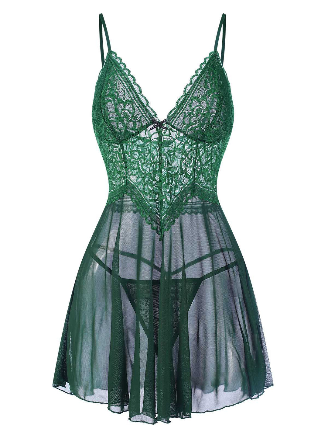 This Spaghetti Straps Lace Sheer Nightgown wraps her in elegance, one twirl at a time