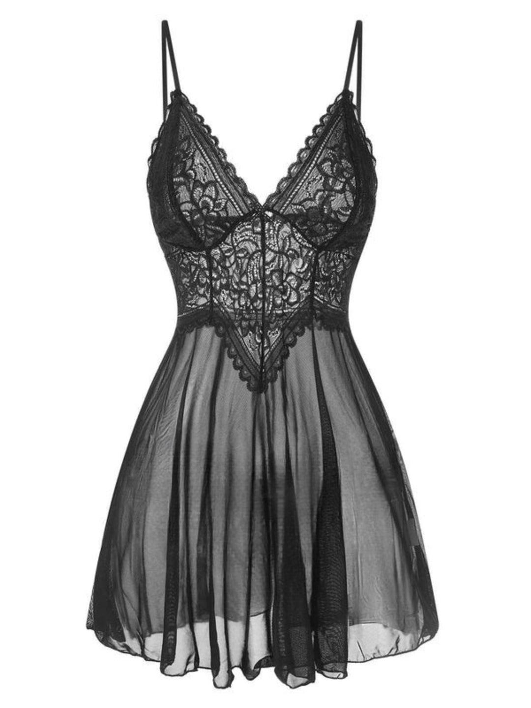 Spaghetti Straps Lace Sheer Nightgown: where romance meets her modern spirit
