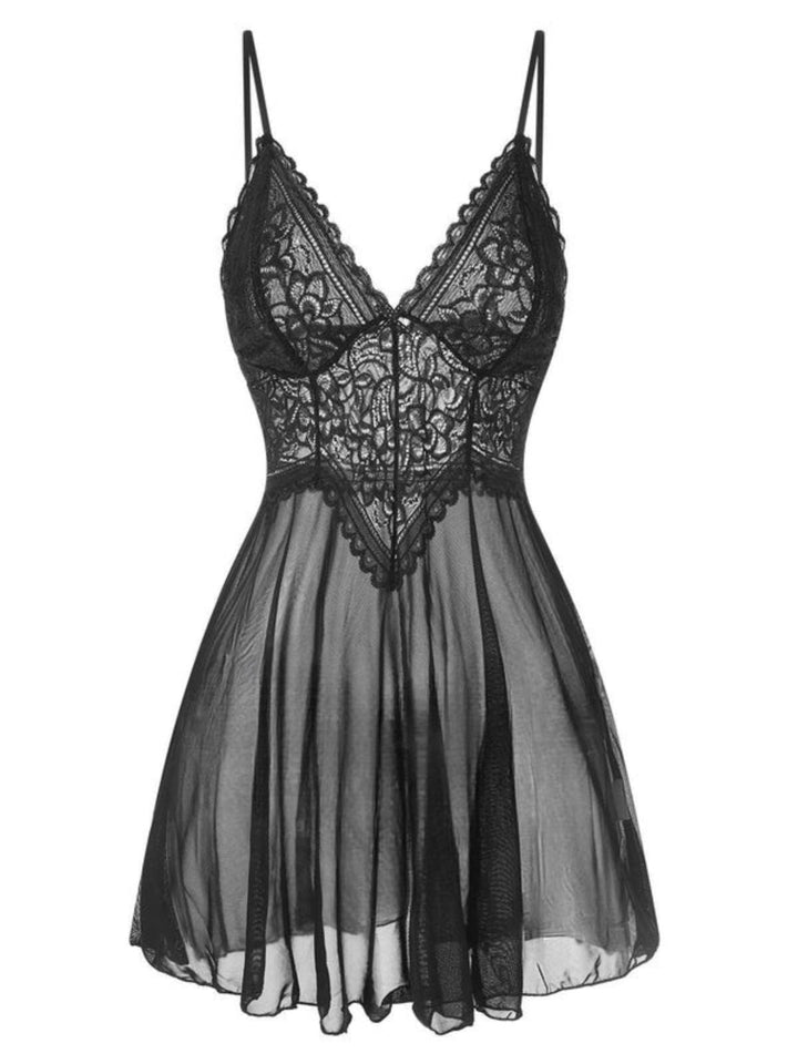 Spaghetti Straps Lace Sheer Nightgown: where romance meets her modern spirit