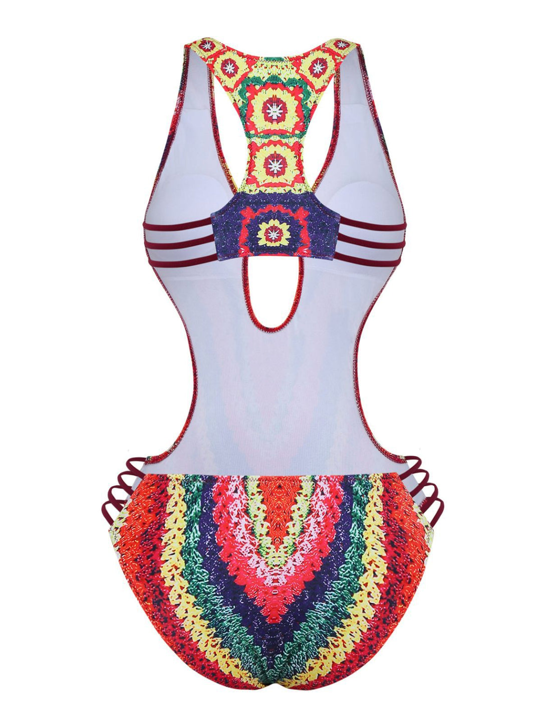 Multicolor Rainbow Cutout Strappy Faux Crochet Swimsuit - vintage swimsuit, style