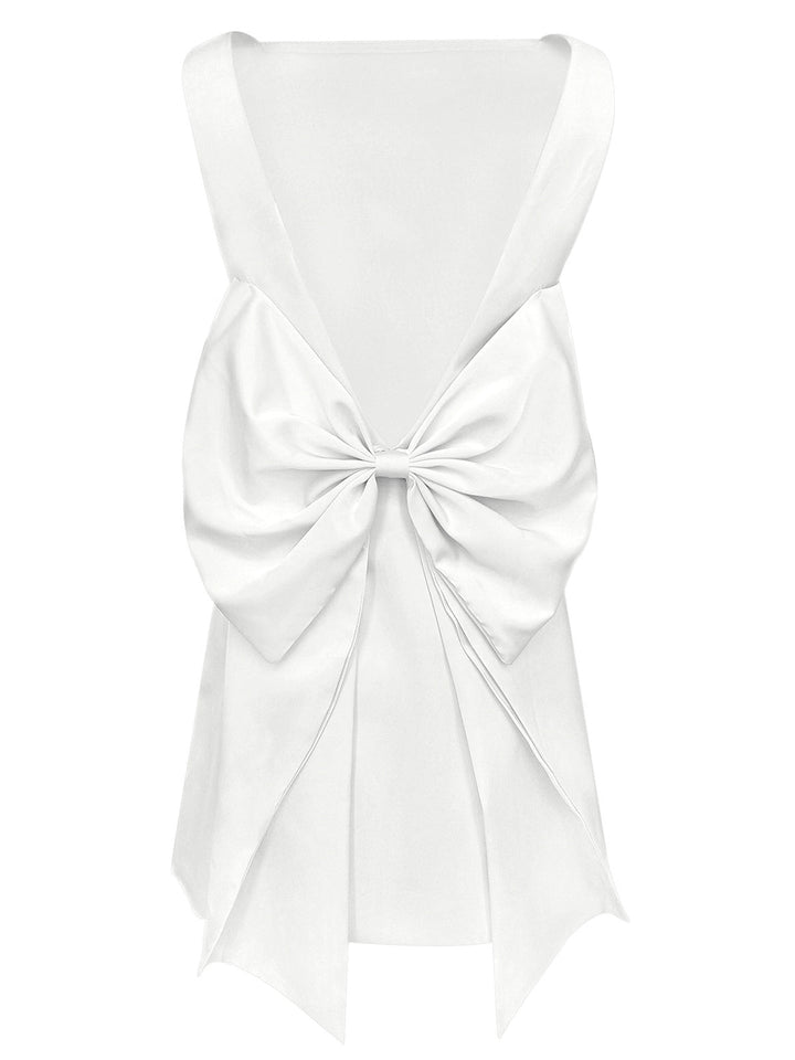 1960s Square Neck Back Bow Satin Dress — the kind of 1960s dress that makes strangers smile