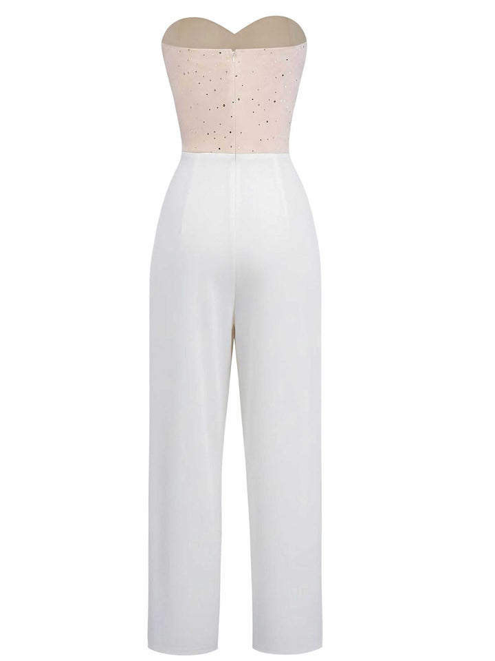 1960s Strapless Embroidered Corset Jumpsuit - vintage jumpsuit, retro fashion, elegant red