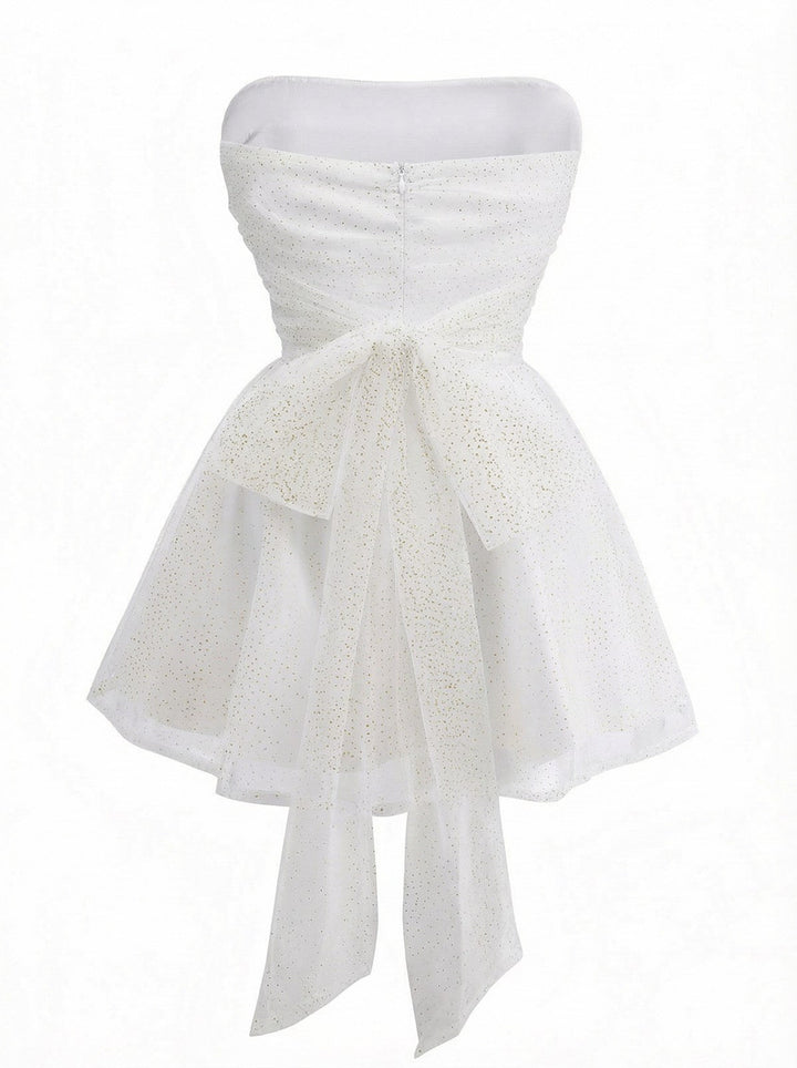 1960s Strapless Glitter Back-Tie Tulle Dress - vintage dress, retro fashion