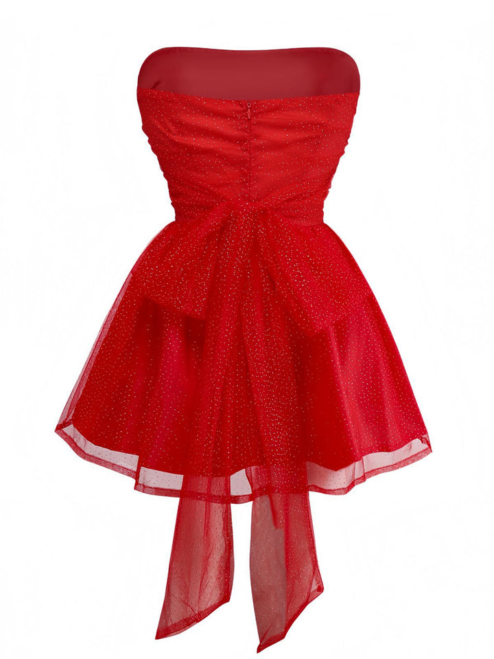 1960s Strapless Glitter Back-Tie Tulle Dress - vintage dress, retro fashion