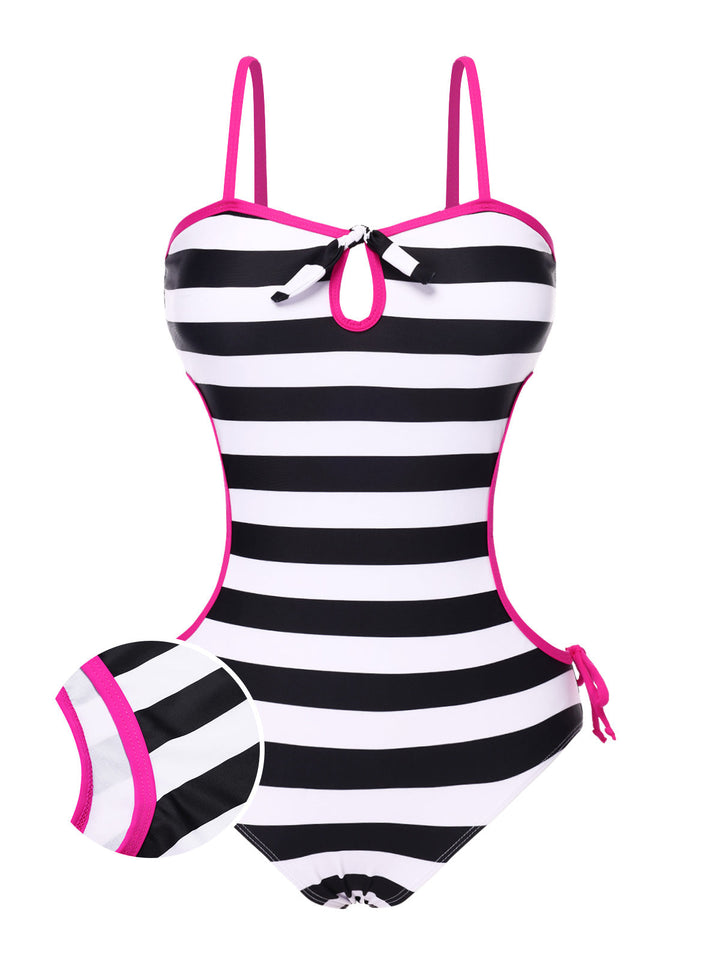 Striped Hollow Bow Swimsuit | vintage swimsuit, retro beachwear