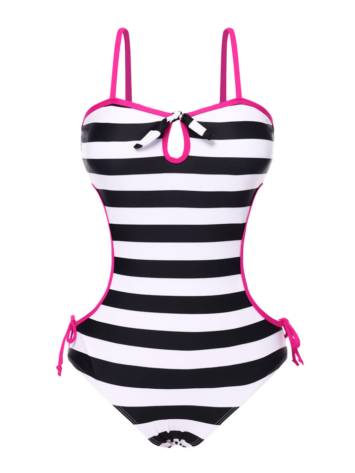 Striped Hollow Bow Swimsuit | vintage swimsuit, retro beachwear