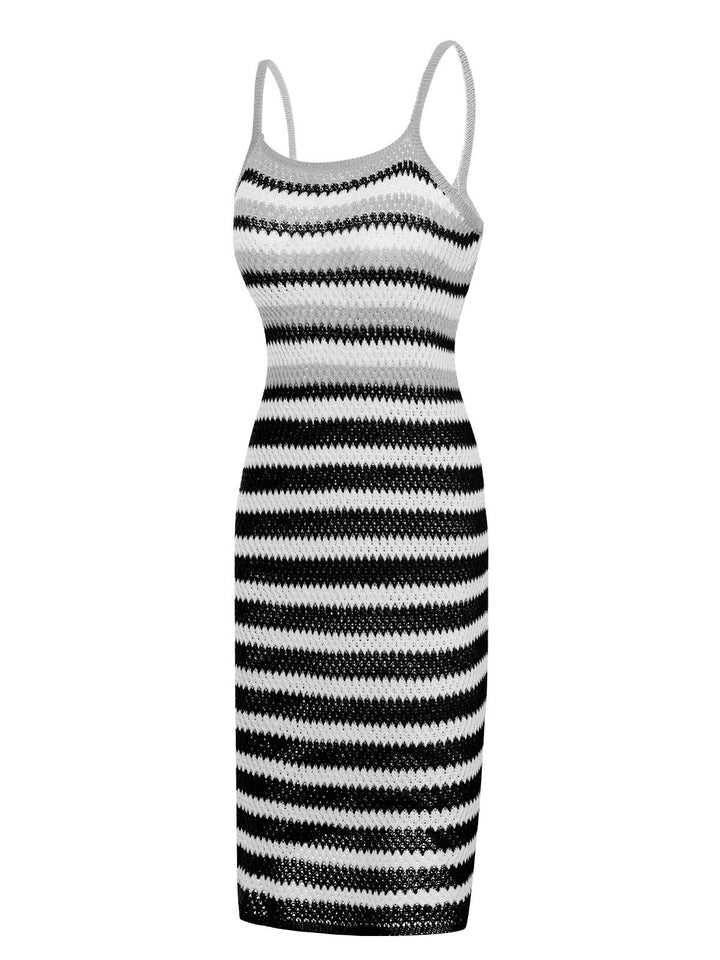 1960s Striped Knitted Spaghetti Straps Dress, vintage dress, retro fashion - perfect for women who love vintage and retro fashion