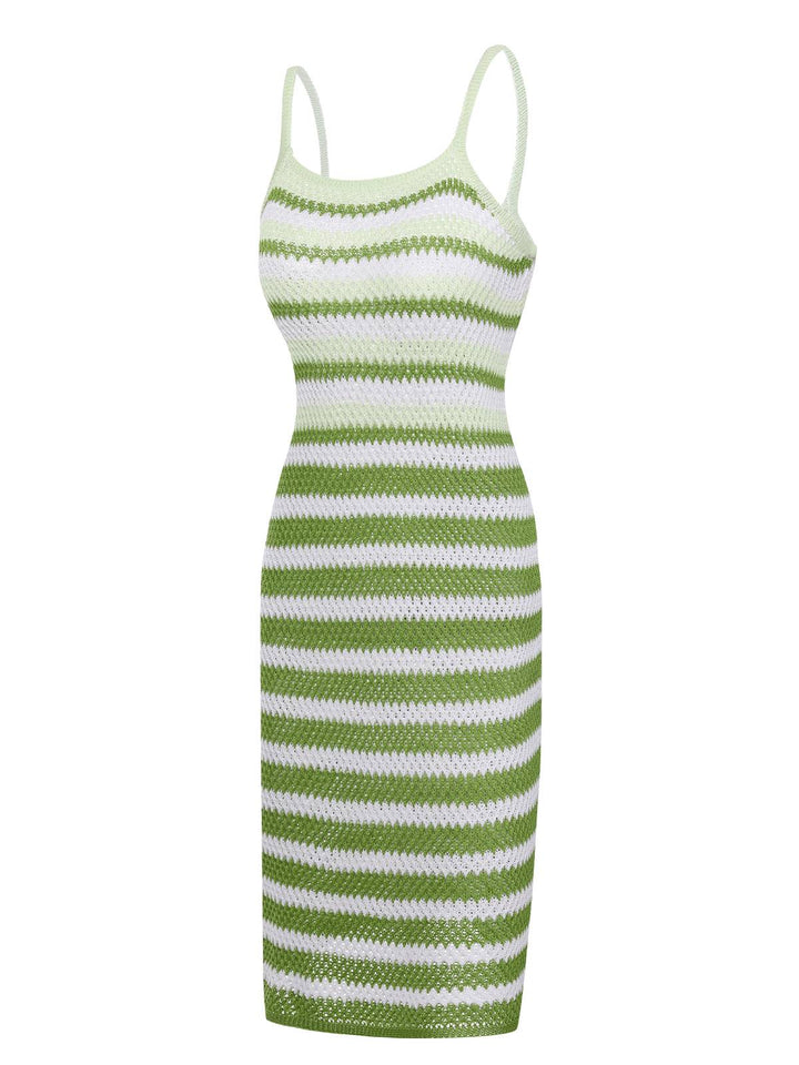 1960s Striped Knitted Spaghetti Straps Dress, vintage dress, retro fashion - perfect for women who love vintage and retro fashion