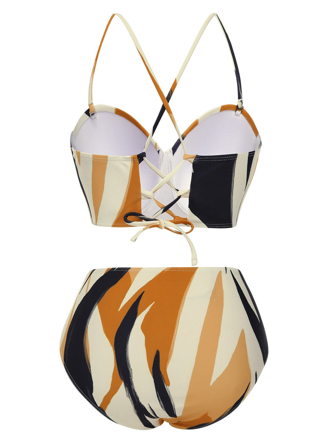 2PCS Multicolor 1960s Artistic Brush Straps Lace-Up Swimsuit &amp; Cover-Up - vintage swimsuit, pin-up style