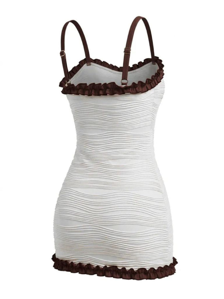 2PCS White 1960s Ruffle Tie Front Textured Bodycon Swimsuit - vintage swimsuit, pin-up style, elegant red