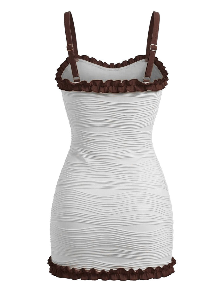 2PCS White 1960s Ruffle Tie Front Textured Bodycon Swimsuit - vintage swimsuit, pin-up style, elegant red