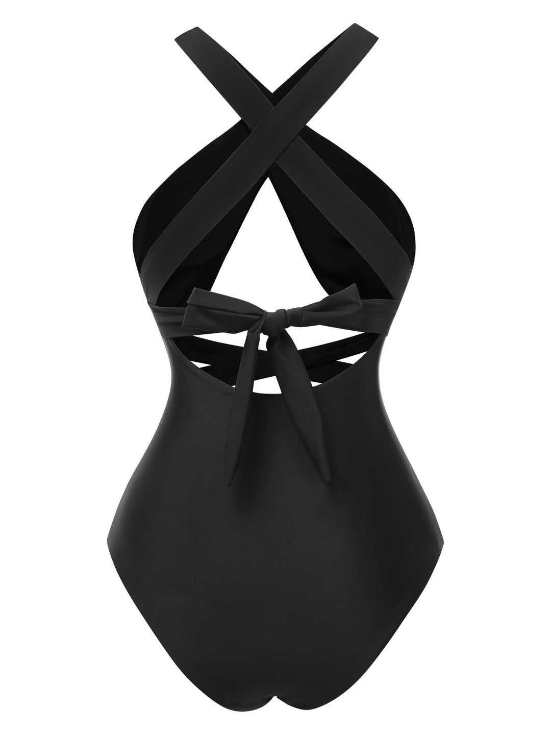 Black 1960s Solid Cross Halter Hollow Tie Back Swimsuit - vintage swimsuit, pin-up style, classic black