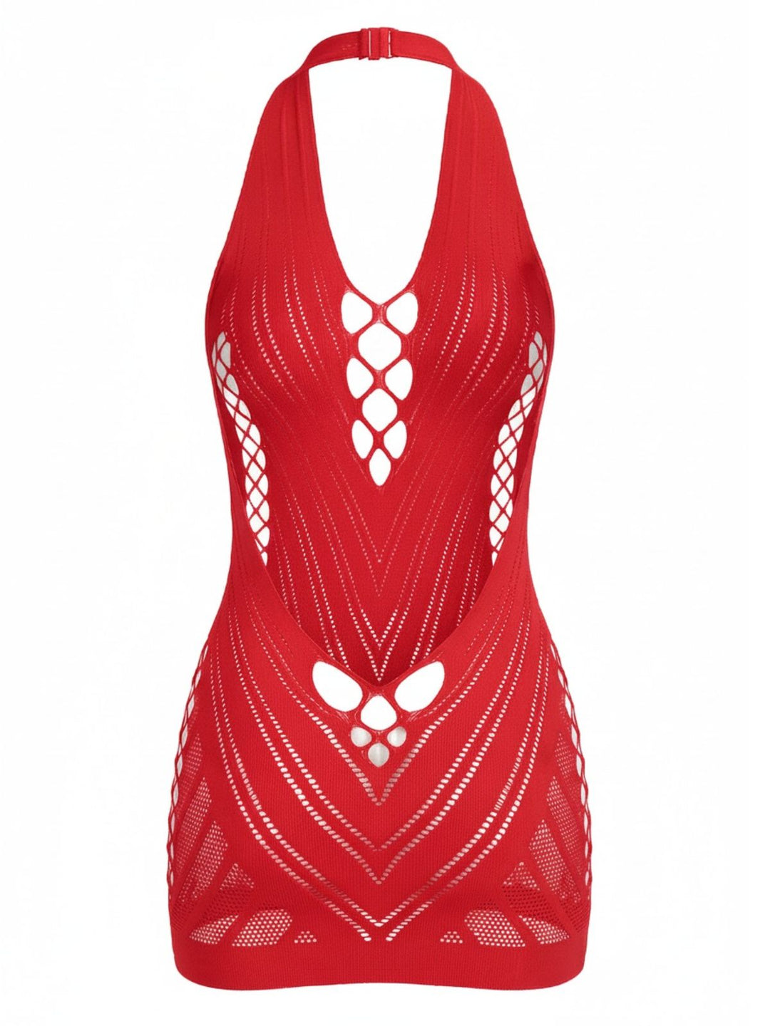 1960s Halter Fishnet Cutout Bodycon Mini Swimsuit Cover-Up - vintage swimsuit, pin-up style
