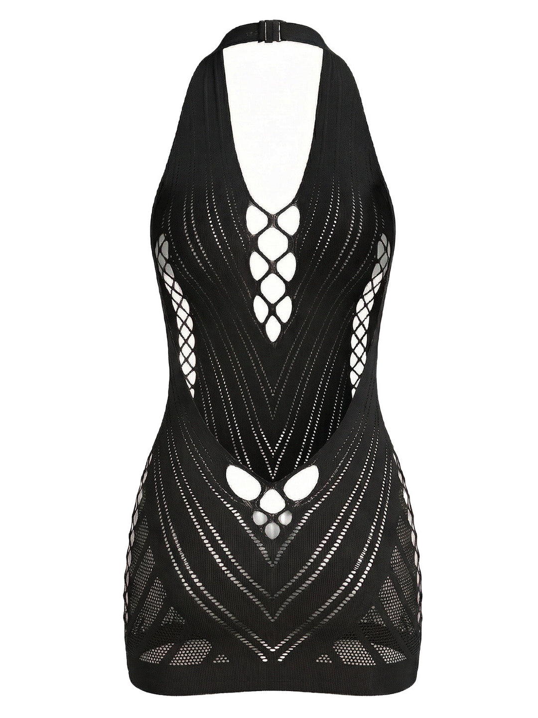 1960s Halter Fishnet Cutout Bodycon Mini Swimsuit Cover-Up - vintage swimsuit, pin-up style