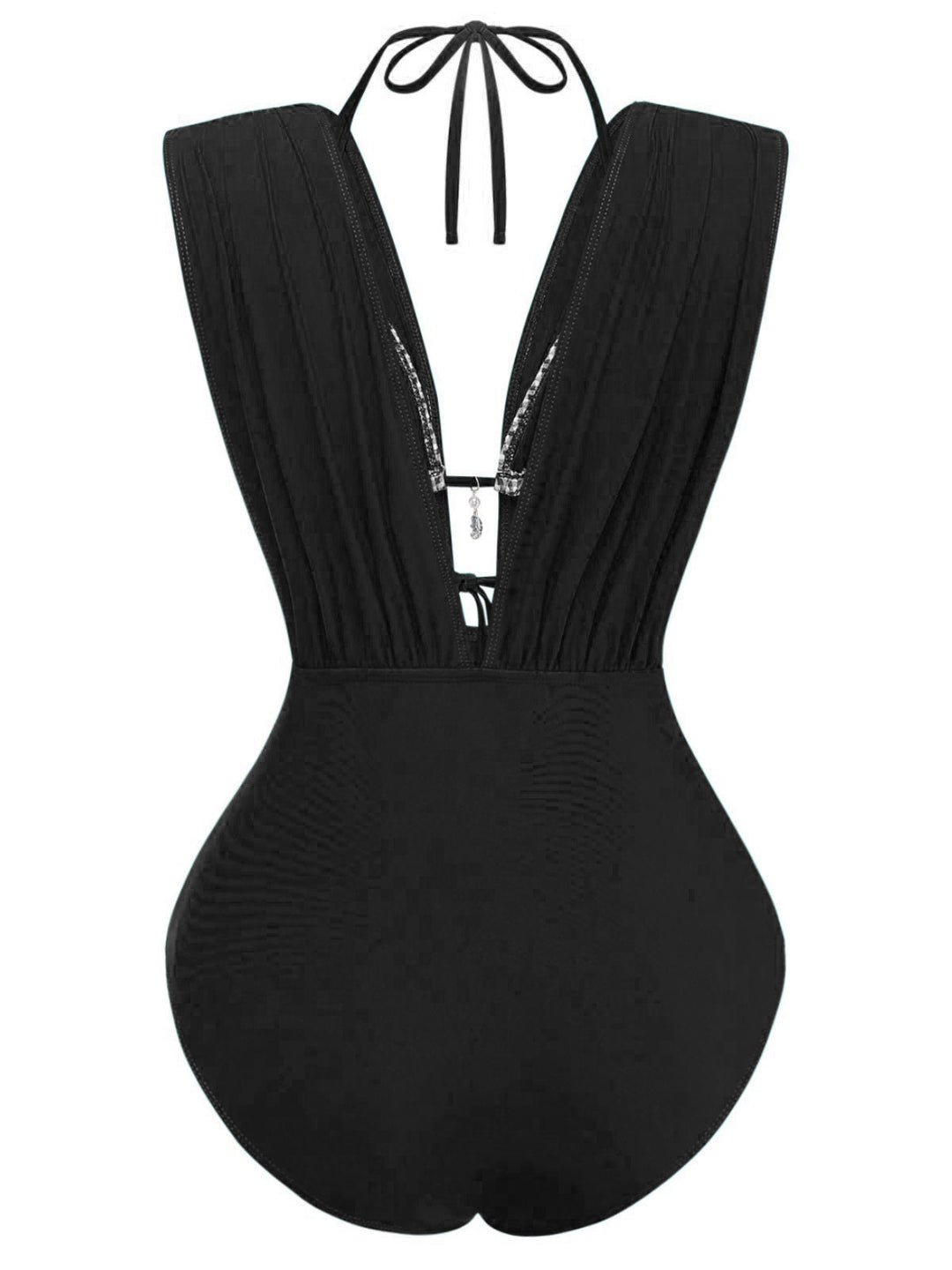 1960s Plaid Halter Bikini Top &amp; Plunging Ruched Swimsuit - vintage swimsuit, pin-up style