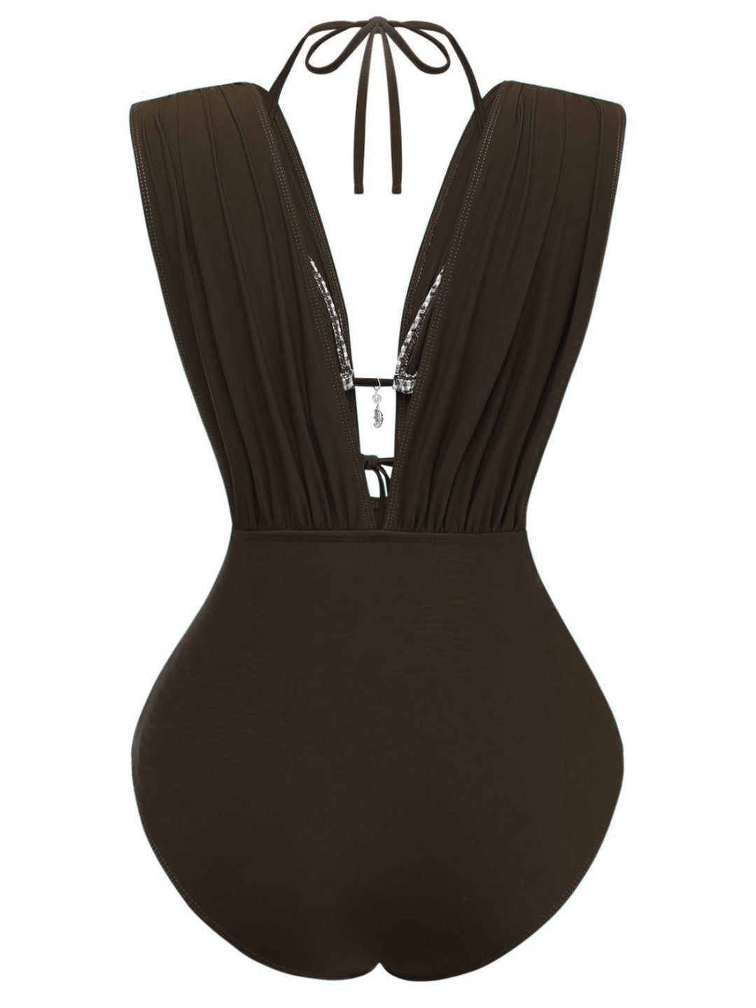 1960s Plaid Halter Bikini Top &amp; Plunging Ruched Swimsuit - vintage swimsuit, pin-up style