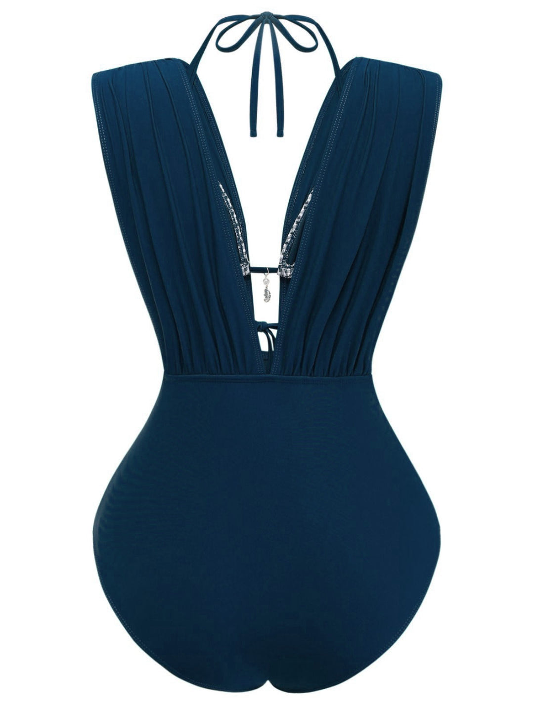 1960s Plaid Halter Bikini Top &amp; Plunging Ruched Swimsuit - vintage swimsuit, pin-up style