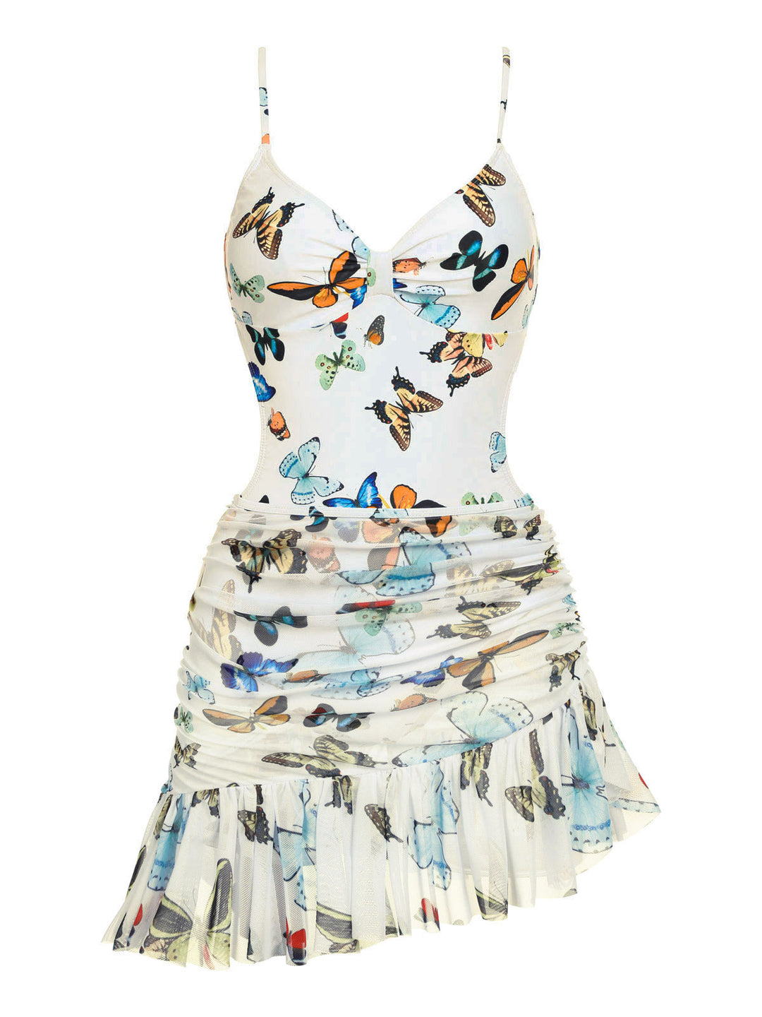 1960s Butterflies Strap One-piece Swimsuit &amp; Cover-up Skirt - vintage skirt, retro style