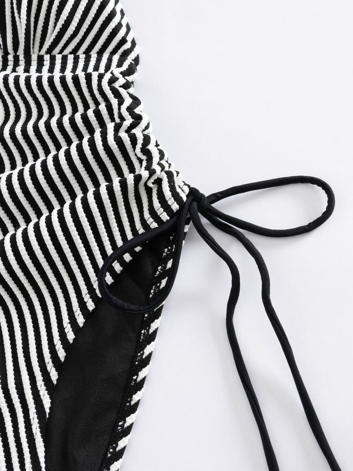 1960s Spaghetti Strap Contrast Stripes One-Piece Swimsuit - vintage swimsuit, pin-up style
