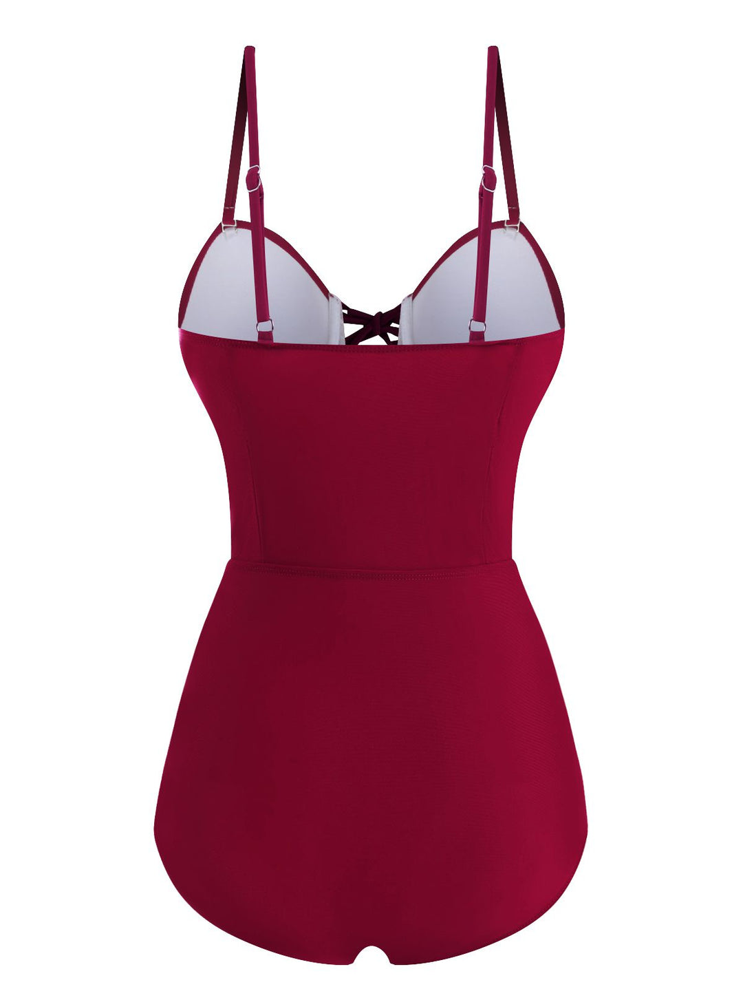 Wine Red 1960s Solid Spaghetti Strap One-piece Swimsuit - vintage swimsuit, pin-up style, elegant red
